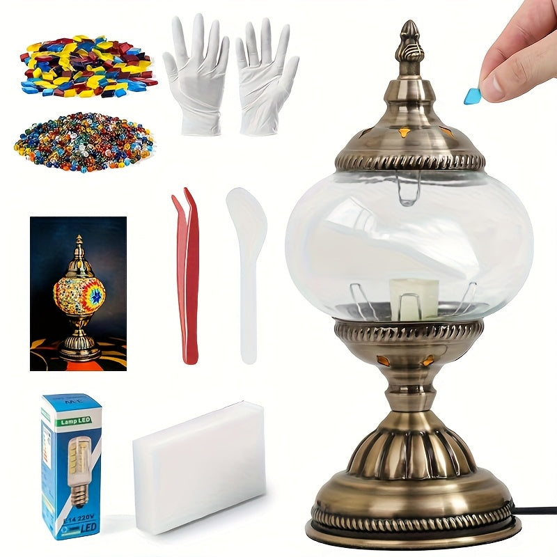 Moroccan Table Lamp Handmade DIY Turkish Lamp Dimmable Glass Metal Brass Bohemian Bedside Night Light with Remote for Bedroom Living Room Office Vintage Boho Home Decor Gift Multiple Colors