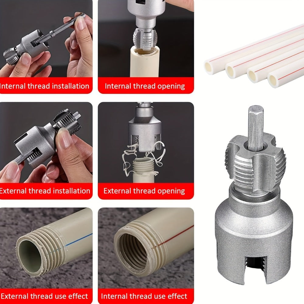 Pipe Thread Cutting Tool ¨C High-Speed Steel Electric Drill Compatible PVC & Steel Pipe Threader, Inside & Outside Threading for 1/2¡± & 3/4¡± Pipes, Professional Plumbing & DIY Kit