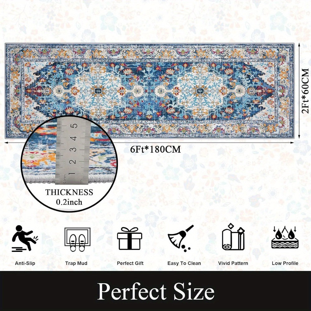 Runner Rug Boho Hallway Rug Machine Washable Non-Slip Vintage Farmhouse Accent Area Rug for Entryway Kitchen Living Room Bedroom Laundry Room - 2x6 2x8 2x10 Carpet Mat