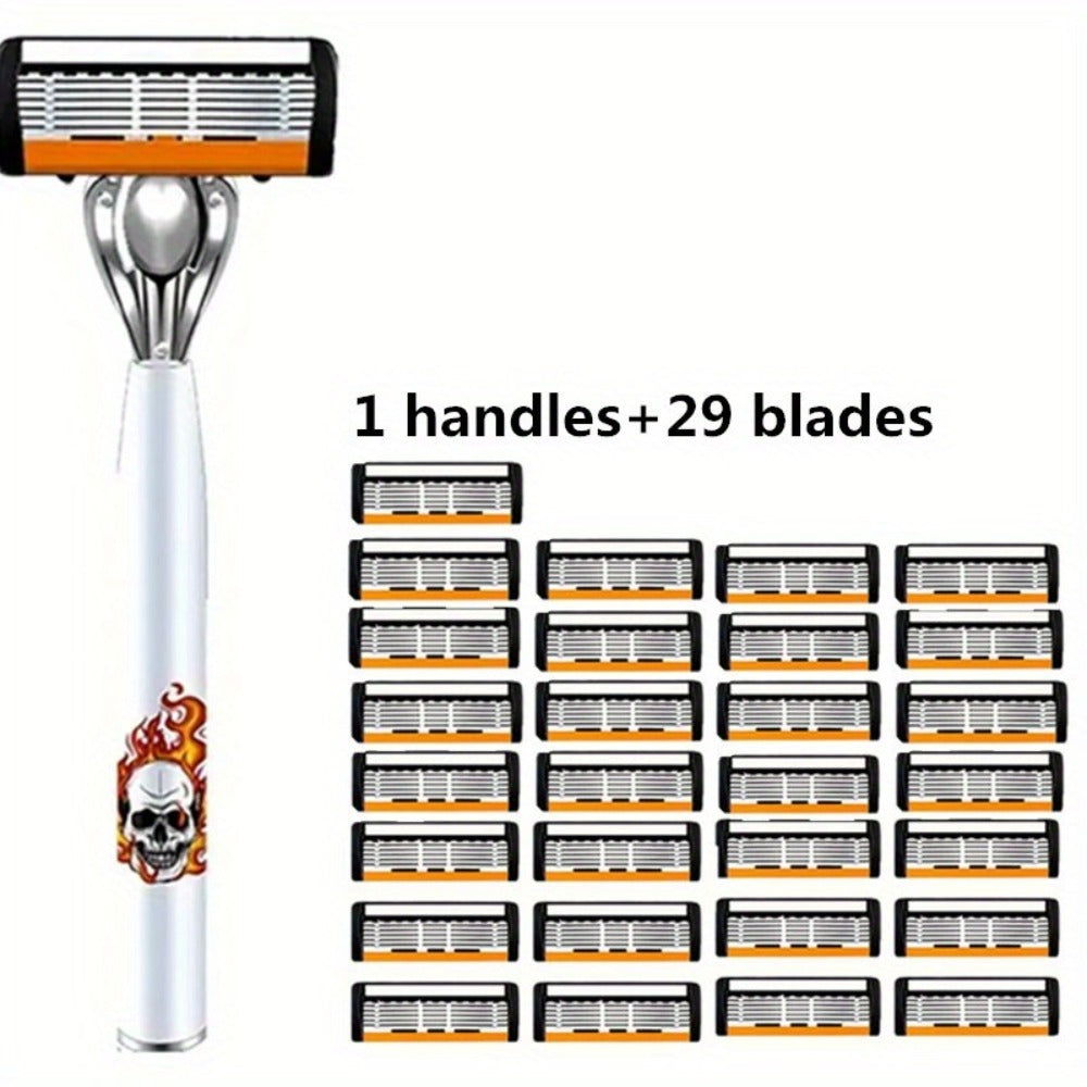 Men's Safety Razor with Replacement Blades - Anti-Slip Stainless Steel Handle Shaver for Beard & Sideburns, Classic Style Wet Shaving Razor, Multiple Blade Bundle Options