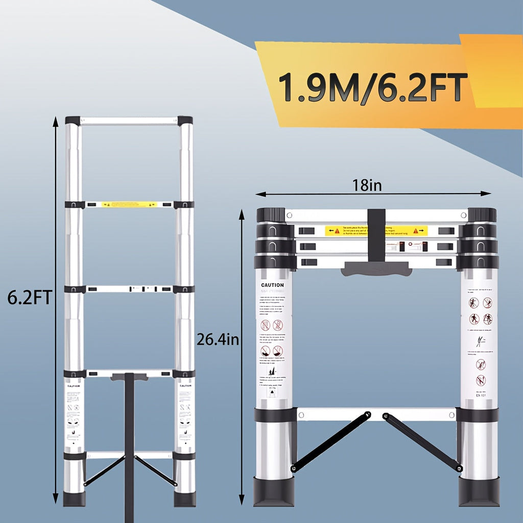 Telescoping Extension Ladder Aluminum Heavy Duty 330 LBS ¨C 6.5 / 8.5 / 10.5 / 12.5 FT Folding Telescopic Ladder, Easy Store, Multi-Purpose for Roof Repair, Painting, Gutter Cleaning & Outdoor Work