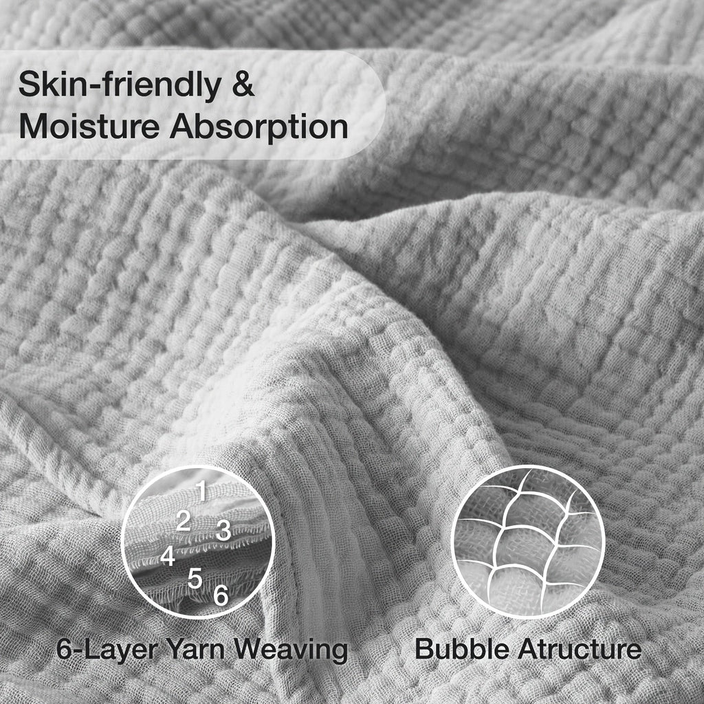 Muslin Blanket 100% Cotton 6-Layer ¨C Breathable Soft Gauze Throw for Couch & Bed, All Season, Machine Washable, 13 Colors, 5 Sizes