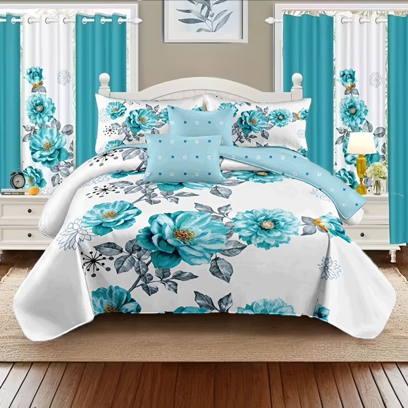 Teal Floral Comforter Set Twin Queen King Gradient Oil Painting Style Botanical Luxury Quilt Bedding Soft Microfiber All Season Bed in a Bag Gift