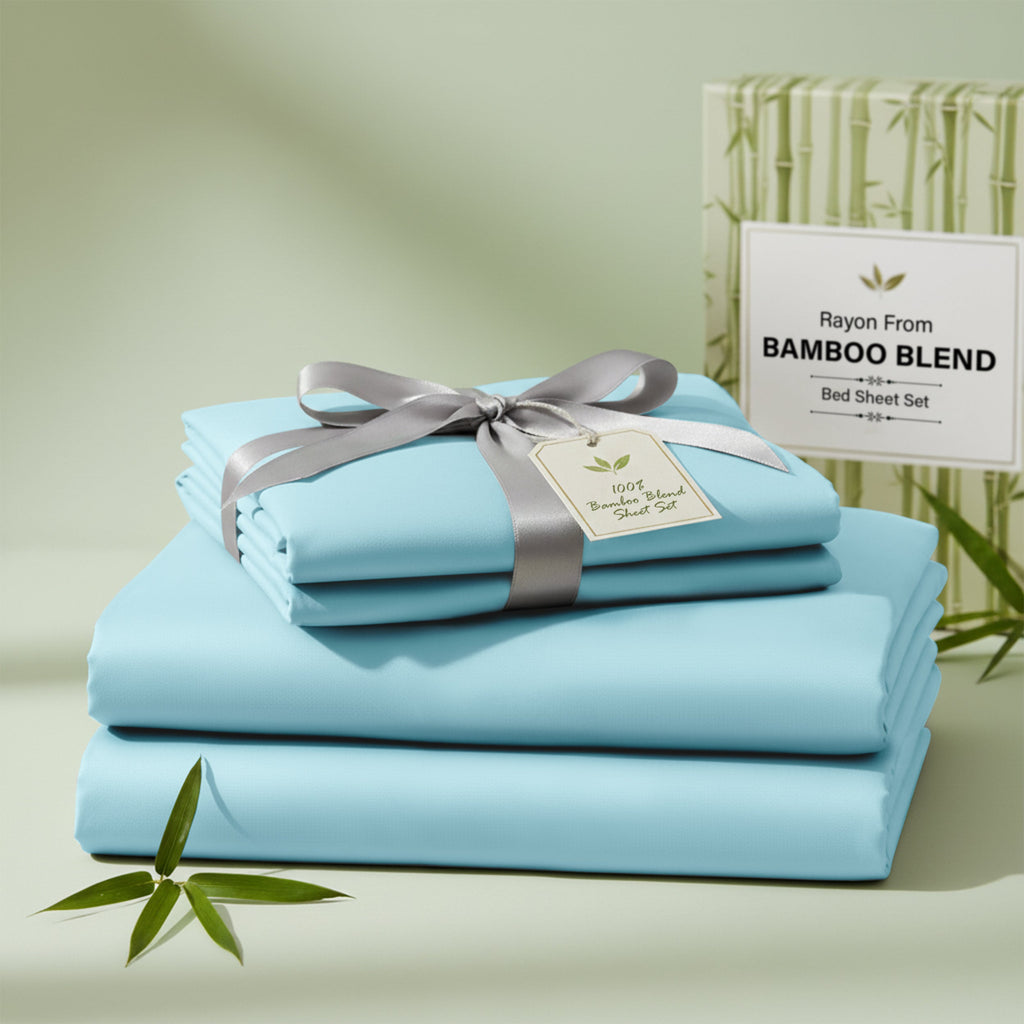 Bamboo Blend Bed Sheet Set 4 Piece 30% Bamboo Viscose 70% Polyester Cooling Deep Pocket 16 Inch Wrinkle-Resistant Moisture-Wicking Twin Full Queen King Cal King