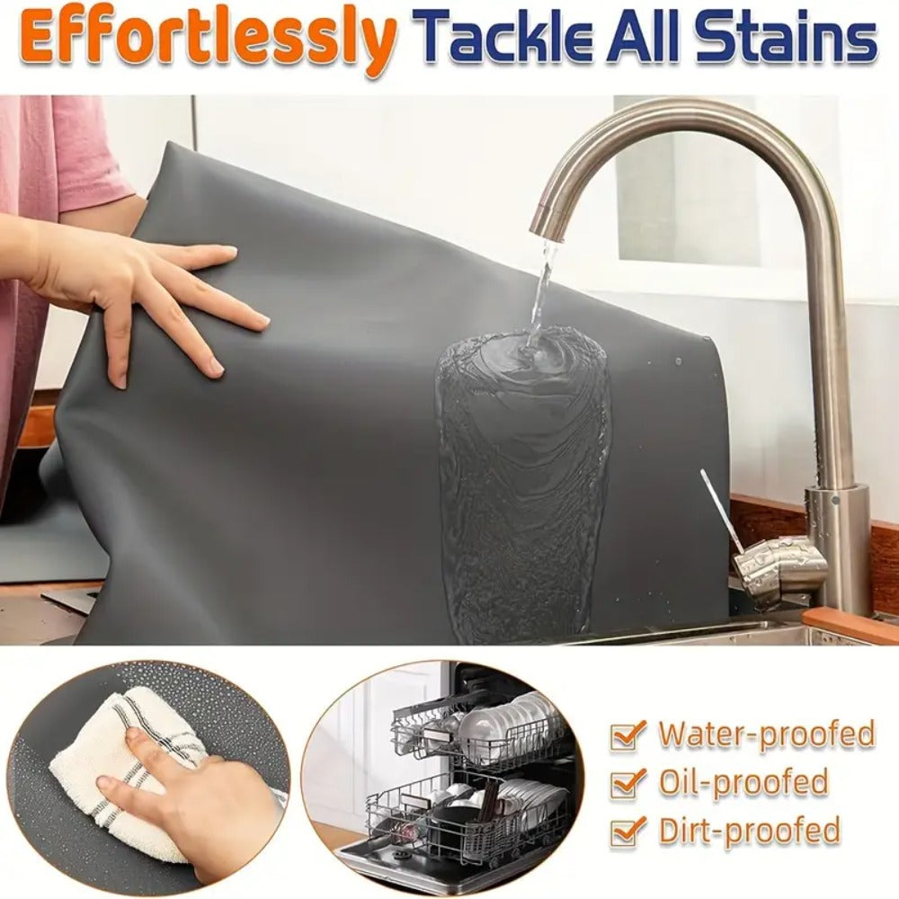 Kitchen Counter Mat Heat Resistant Countertop Protector Pad Extra Large Cuttable Non-Slip Mat for Kitchen Counter Dining Table - Waterproof Protective Mat 36 inch 47 inch Black Gray