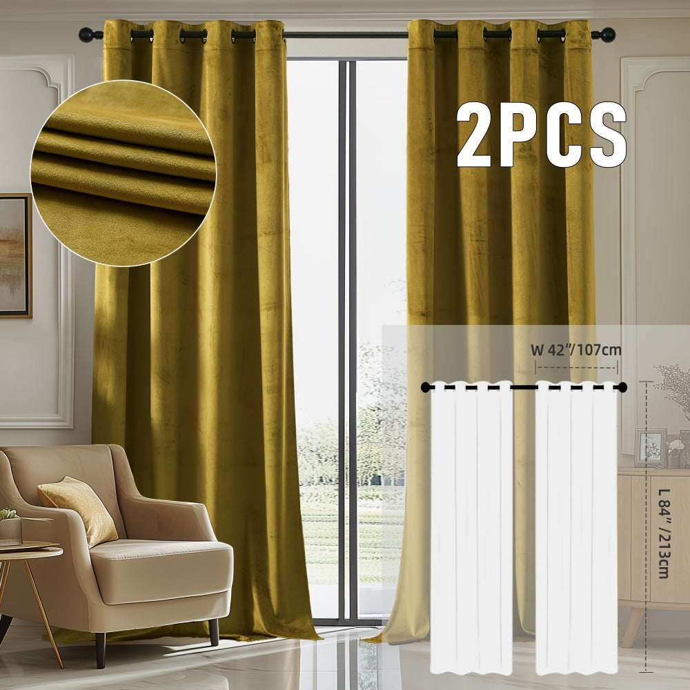 Velvet Room Darkening Curtains 2 Panels | Grommet Top Thermal Insulated Soundproof Blackout Curtains for Living Room Bedroom, Soft Solid Color Vintage Window Drapes