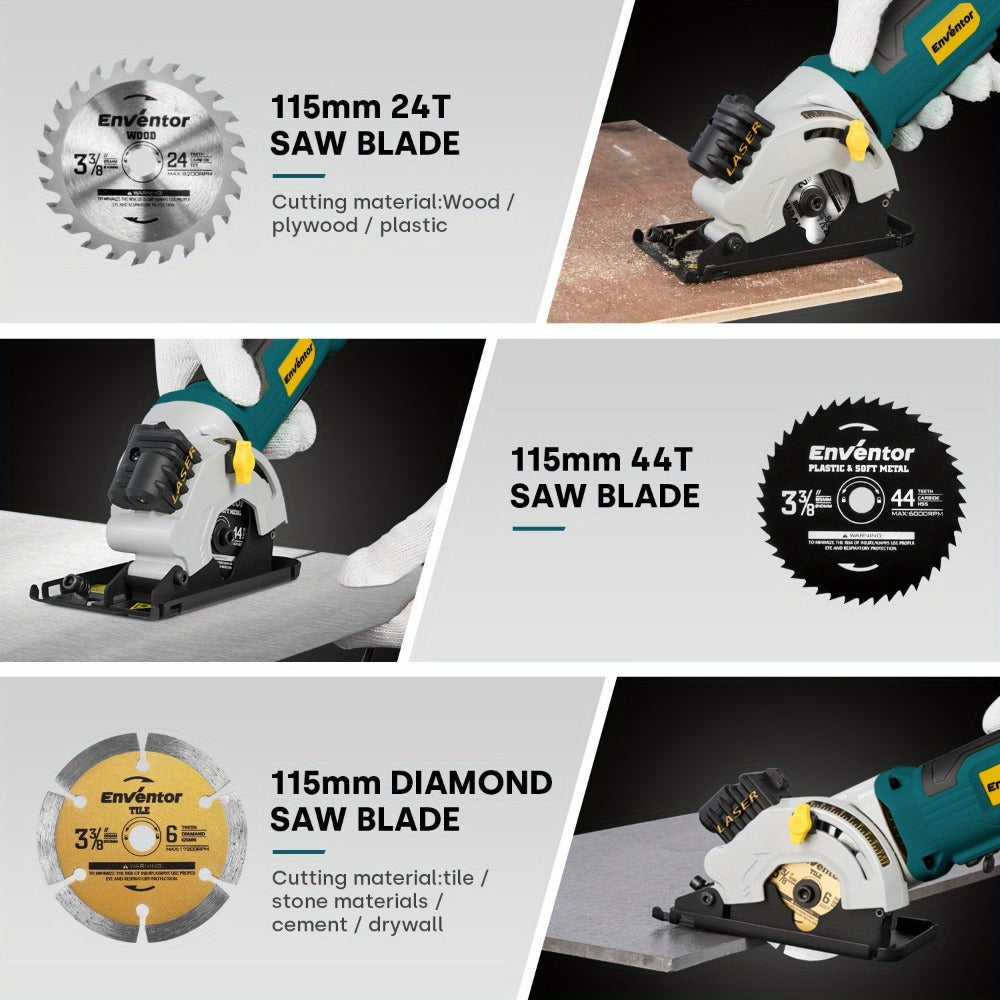 Mini Circular Saw Corded with Laser Guide 4A 3500RPM 3-3/8 Inch Compact Hand Saw for Wood Metal Tile Plastic Cuts DIY Home Improvement