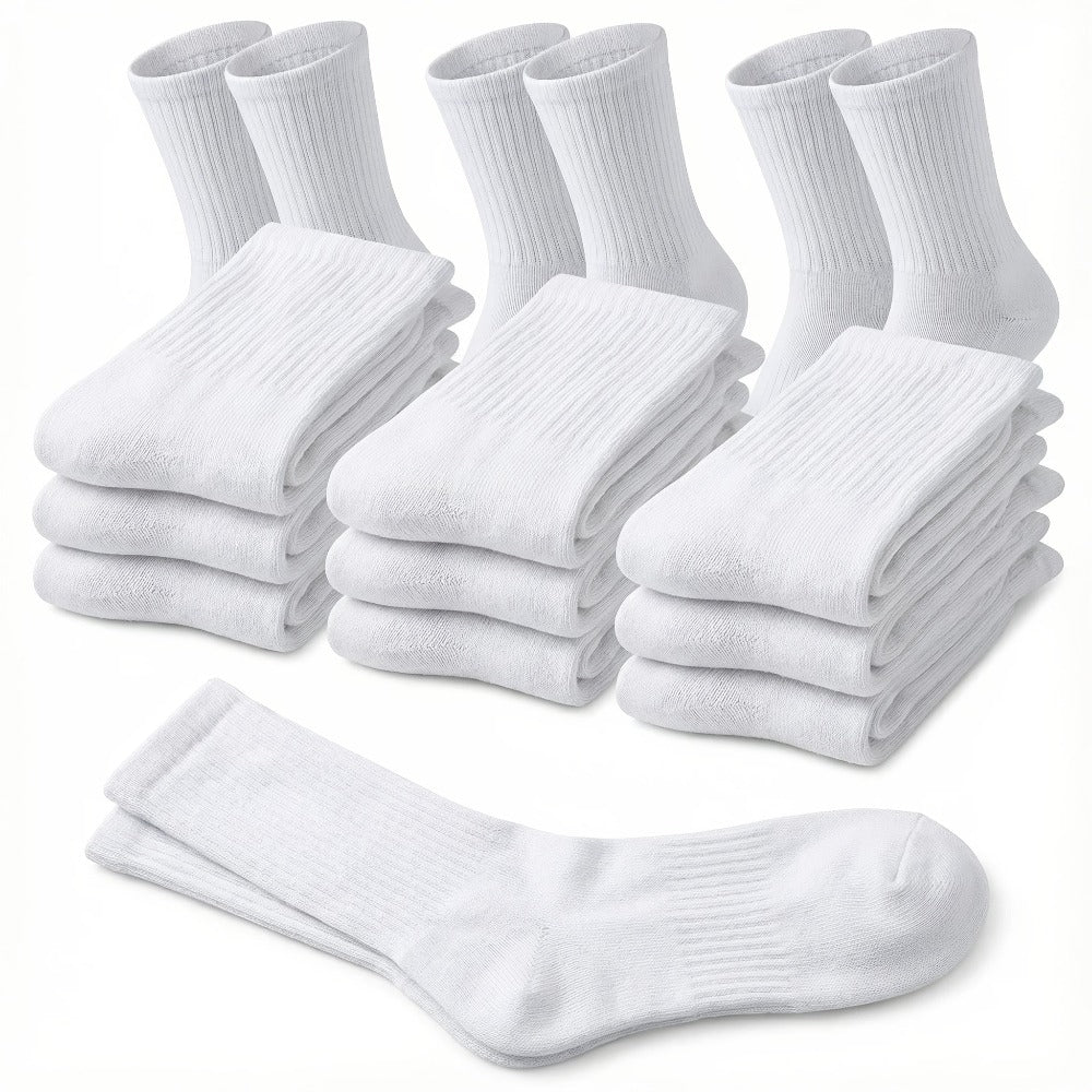 Multicolor Diabetic Crew Socks 12 Pairs Cotton Non-Binding Neuropathy Seamless Cushioned Loose Fit for Men Women Sensitive Feet Edema White Black Grey Size 9-11 10-13