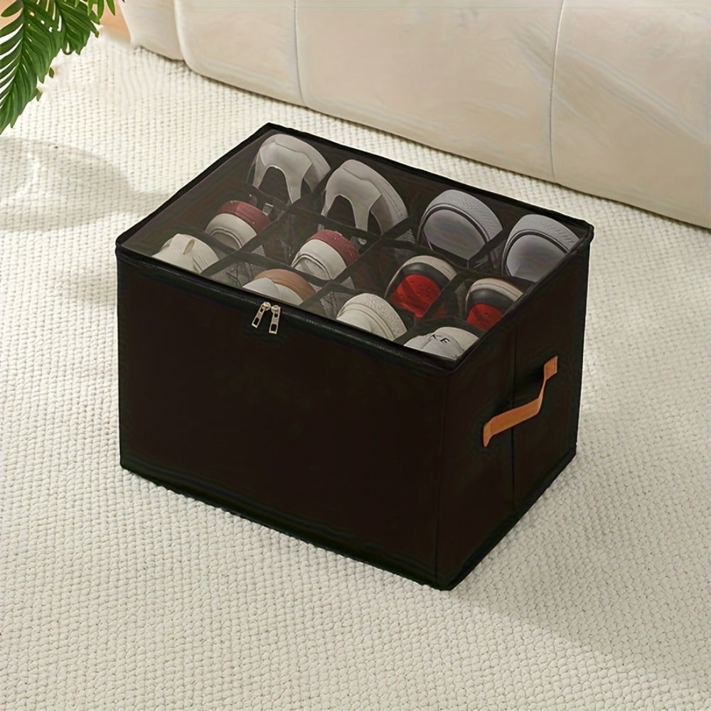Oxford Fabric Shoe Storage Organizer with Adjustable Dividers, Transparent Lid & Handles ¨C Holds 12 Pairs, Foldable, Zippered Dustproof, 2 or 4 Pack