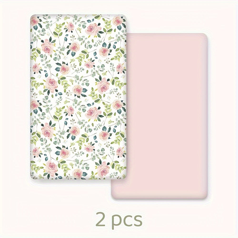 Fitted Sheet 2 Pack Super Soft Microfiber Mattress Cover Cute Animal Flower Pattern Pink Flower Whale Deer Home Travel Machine Washable Unisex Christmas Gift