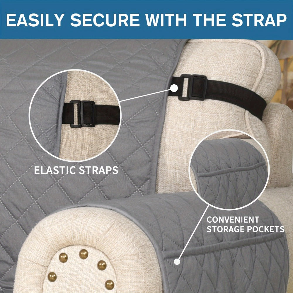 Sofa Slipcover 5-Layer Quilted Thick Sofa Cover Protector Elastic Strap Non-Slip Washable Pet Friendly Universal Fit 3 4 Seater Couch Cover for Living Room - 10 Colors