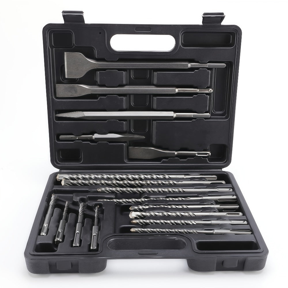17PCS SDS Plus Hammer Drill Bits and Chisel Set Carbide-Tipped Masonry Drill Bits for Concrete Stone Brick with Portable Storage Case Professional Rotary Hammer Bit Kit