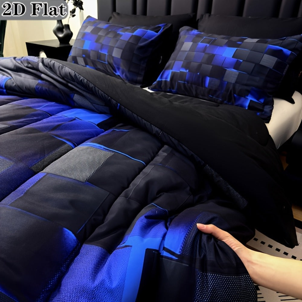 Checkered Quilt Set 3-Piece Bedding Comforter with 2 Pillowcases Super Soft Breathable Woven Pattern All Season Bedroom Dormitory Twin Queen King Full