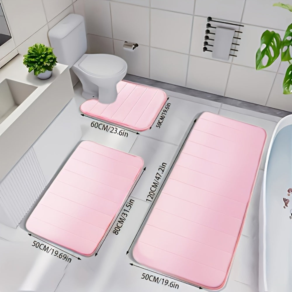 Memory Foam Bath Mat Set 3-Pack Non-Slip Soft Plush Absorbent Bathroom Rug for Shower Kitchen Bedroom Indoor Use