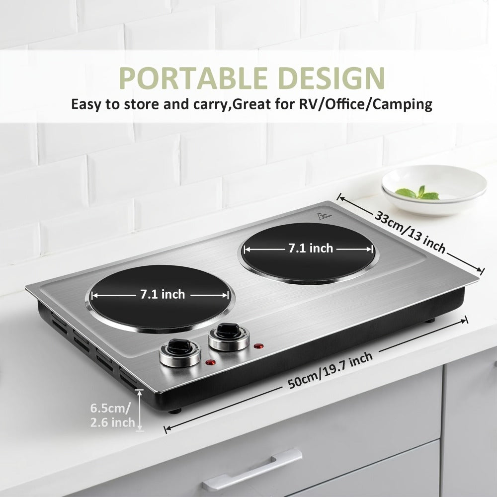Electric Infrared Cooktop Double Burner Hot Plate ¨C 1800W Portable Dual Temperature Control, Easy-Clean Smooth Surface, Countertop Infrared Stove for Home Kitchen & Dorm, Black or Silver
