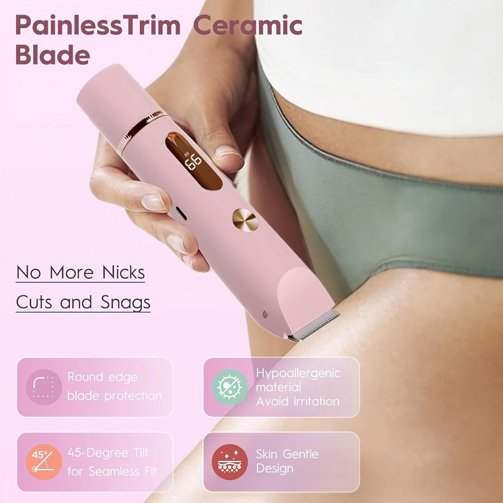 Women's Hair Trimmer 2-in-1 Bikini Trimmer & Electric Shaver - USB Rechargeable Dual Head Design, Ergonomic Handle, Portable Hair Removal Device for Bikini Line Body Face, Holiday Gift for Women
