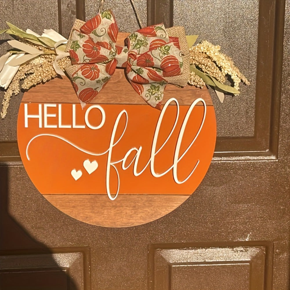 Hello Fall 3D Door Hanger ¨C Autumn Harvest Pumpkin Wheat Bow Fall Wreath Door Sign Seasonal Home Decor