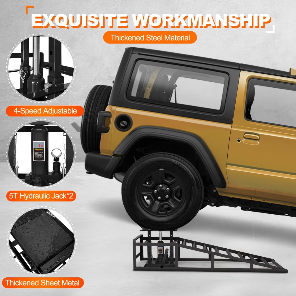 Hydraulic Car Ramps 2-Pack 5T 11050 Lbs High Lift Vehicle Wheel Ramps for Oil Change Tire Service with Supporting Crane Foot Pedal Portable DIY Auto Shop Truck SUV