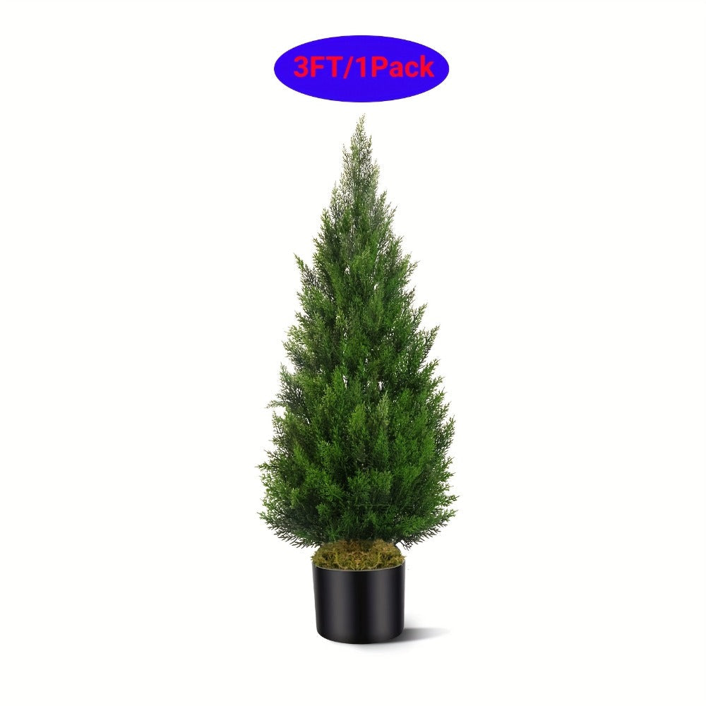 Artificial Cedar Topiary Tree UV Resistant ¨C Potted Fake Cypress Tree for Front Porch, Entryway & Living Room ¨C Evergreen Faux Cedar Plant for Indoor Outdoor Home Decor, Yard & Garden ¨C 2FT 3FT 1 or 2 Pack