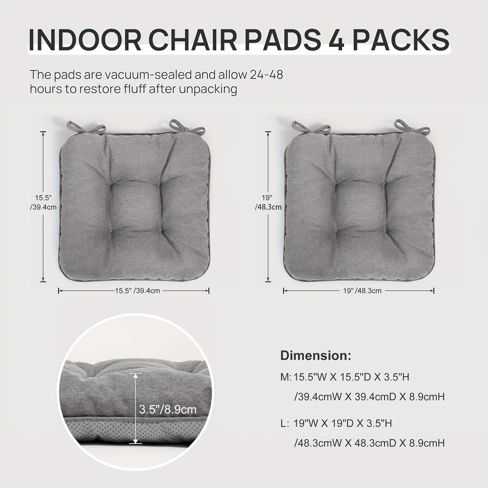 Memory Foam Chair Cushions 4/8 Pack, Non-Slip Seat Pads for Dining Chairs, Kitchen, Office & Patio ¨C Indoor Outdoor Chair Pads M/L Size