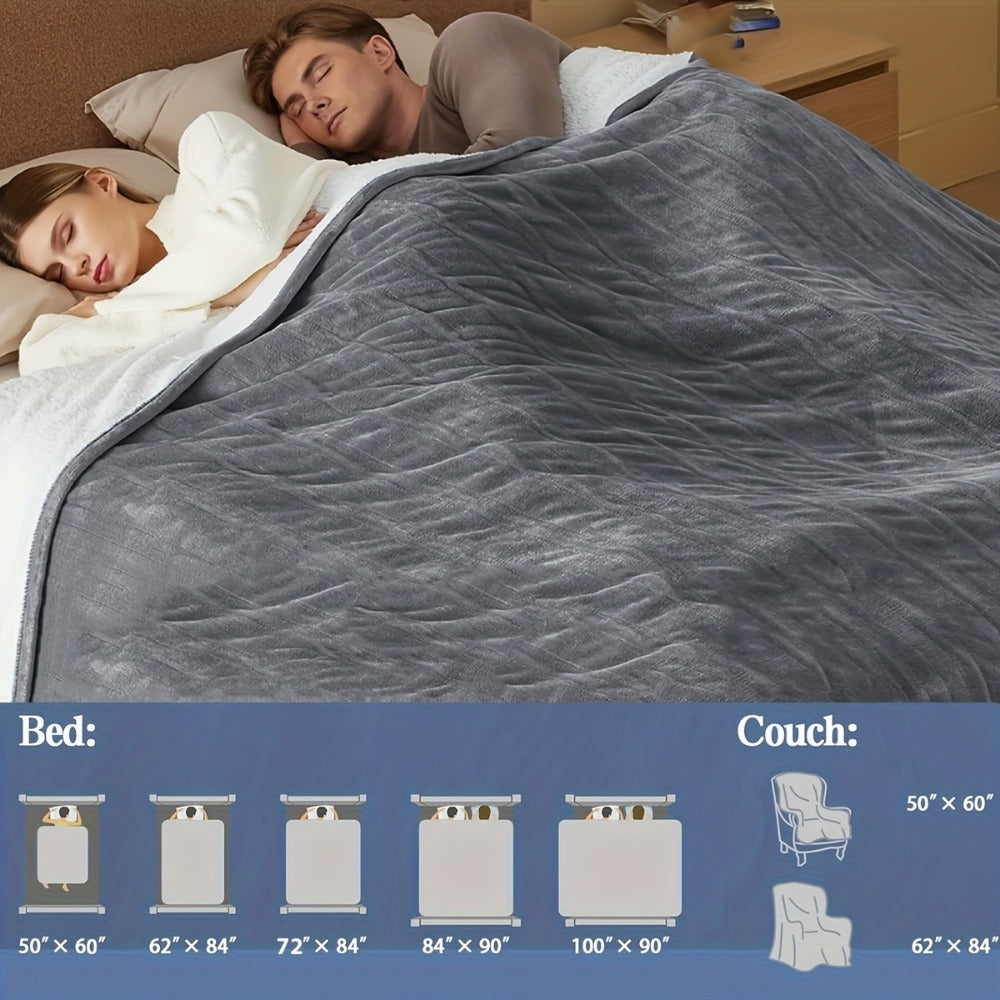 Electric Heated Blanket Dual Zone Independent Temperature Control A/B Zones | 10 Heating Levels Soft Flannel Fast Heating Blanket with Dual Controllers Auto Shut-Off 1/2/4/6/8 Hours Throw Full Size