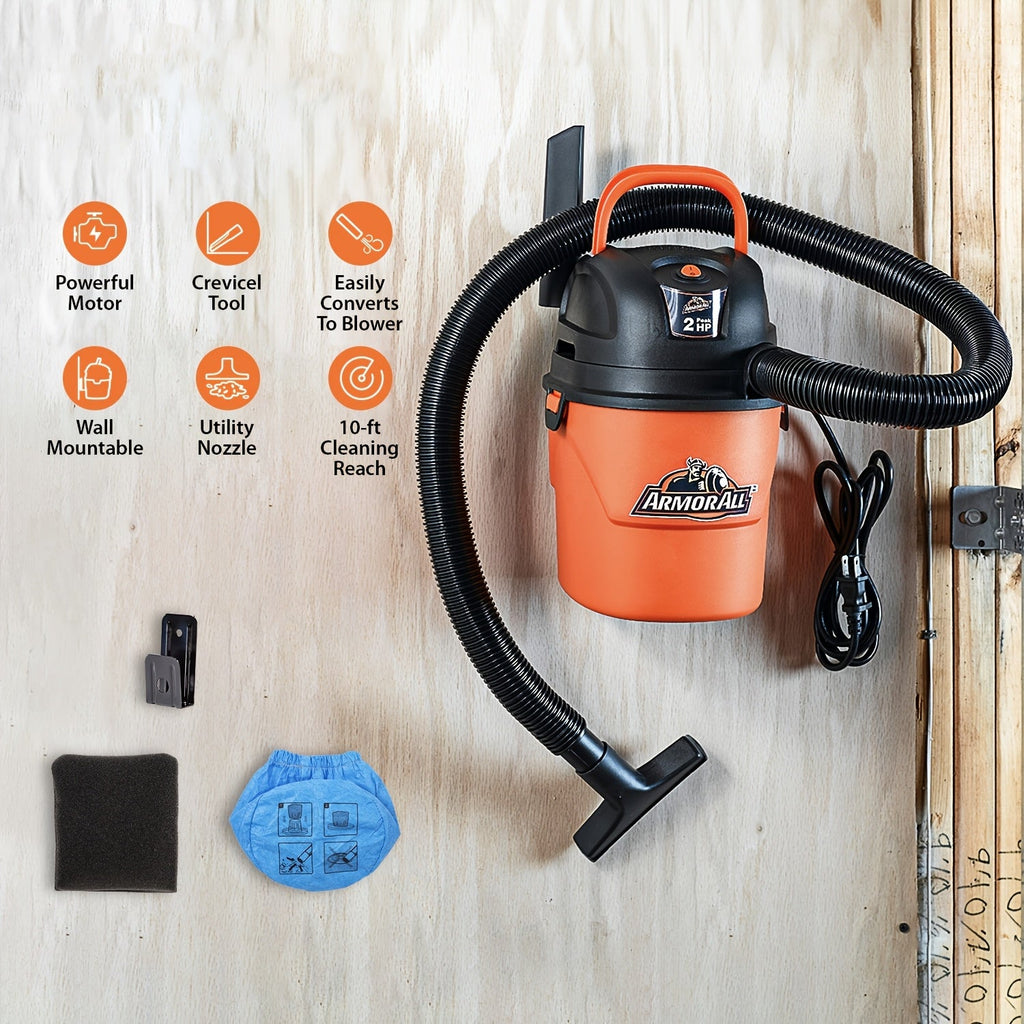 Portable Wet Dry Vacuum Cleaner 1.5 Gallon 2 Peak HP Shop Vac with Blower Function, Compact Car Interior Vacuum for Home Workshop Garage Auto Detailing