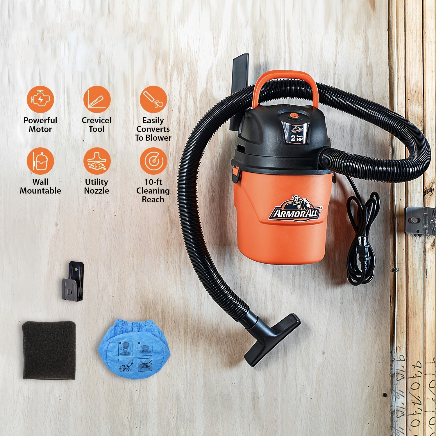 Portable Wet Dry Vacuum Cleaner 1.5 Gallon 2 Peak HP Shop Vac with Blower Function, Compact Car Interior Vacuum for Home Workshop Garage Auto Detailing