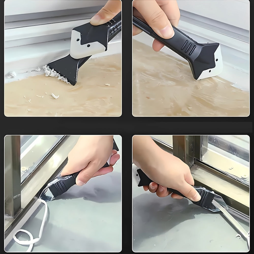 Grout Removal Tool Set 6-in-1 with 5 Replaceable Stainless Steel Blades ¨C Multi-Function Tile Grout Scraper, Putty Knife & Caulk Gun for Kitchen, Bathroom, Floor & Window Renovation