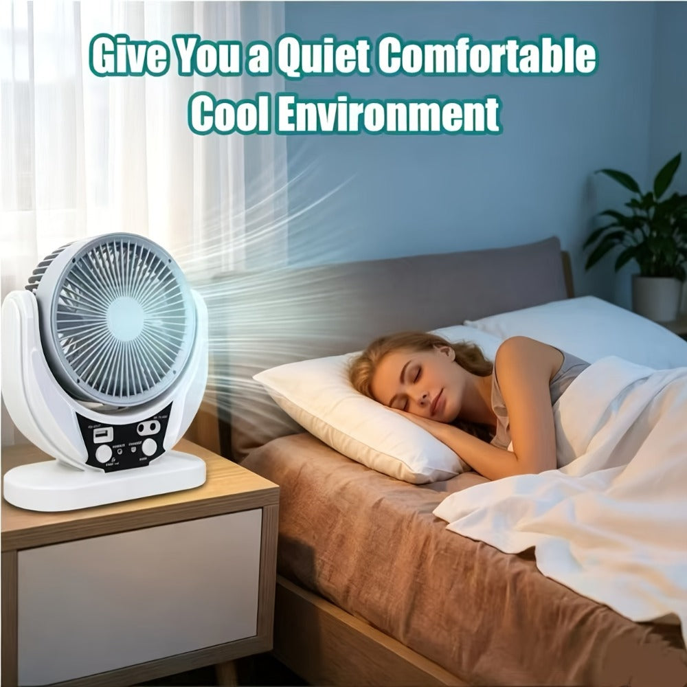 Solar Fan Portable Camping Fan with Solar Panel and USB Charging Adjustable Speed and Angle Phone Charging Function Emergency Power Outage Outdoor Travel Fan