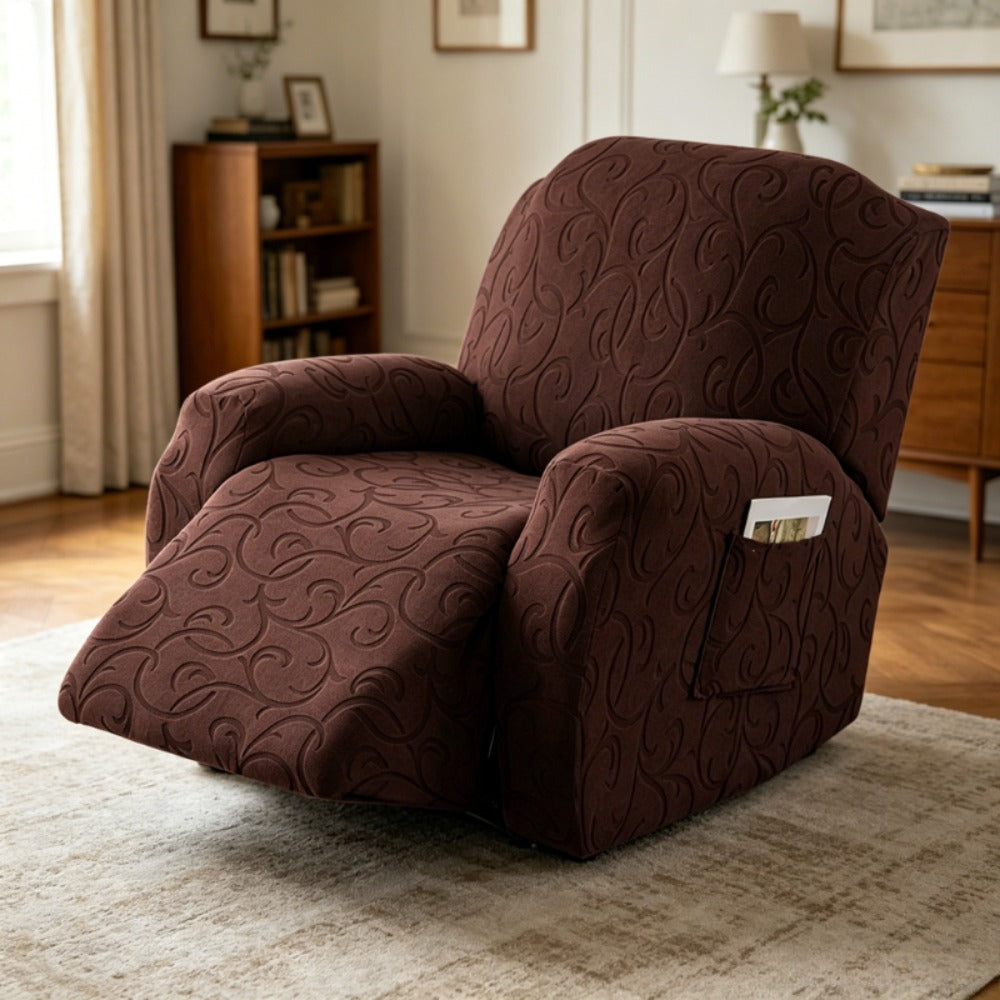 Recliner Chair Cover High Elasticity Stretch Swirl Pattern Slipcover Dust Scratch Resistant Washable Pet Friendly Fits Single Seater Sofa Massage Chair Living Room Furniture Protector