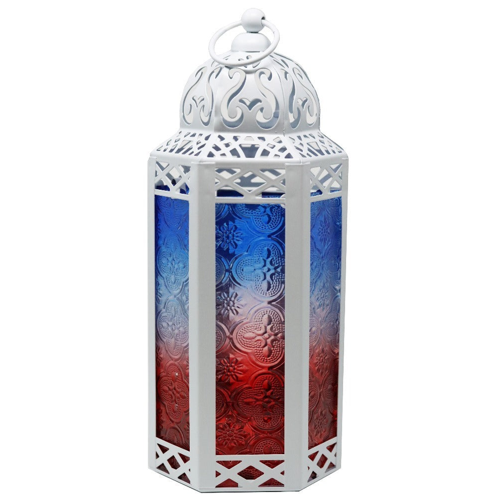 Moroccan Candle Lantern Holder - Decorative Metal & Glass Lantern with Embossed Floral Design for Indoor Home Decor, Garden, Patio, Weddings, Ramadan, Halloween & Holiday Celebrations - 10.5¡± Tall Medium Size