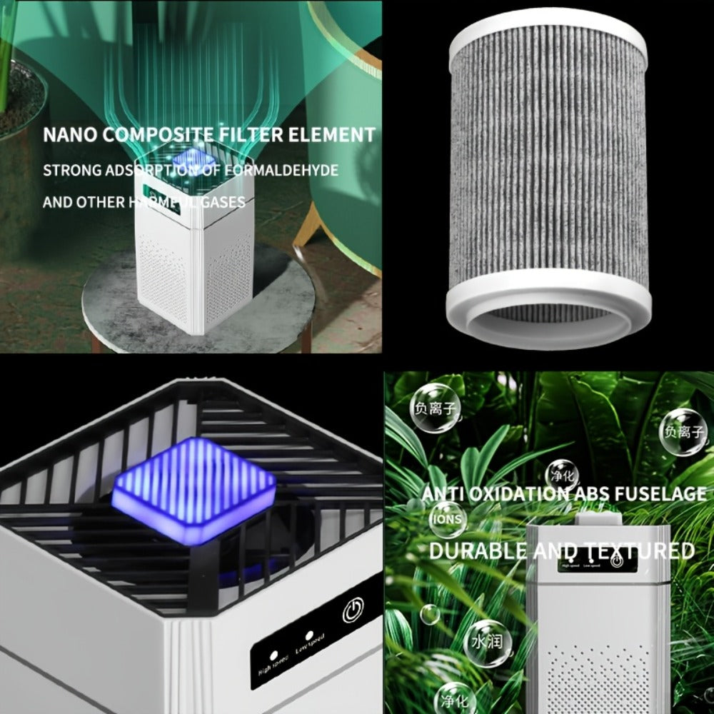 Portable Negative Ion Air Purifier with HEPA Filter, USB Powered Desktop Air Cleaner Removes Odors Dust Smoke Pollen, 51-150 m3/h Airflow, Compact Air Purifier for Bedroom Office Car Travel