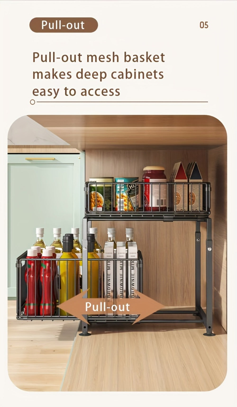 Under Sink Organizer 2-Tier Pull Out - Adjustable Height Carbon Steel Cabinet Storage Shelf for Kitchen and Bathroom, Space Saving Sliding Drawer Rack for Cleaning Supplies Pots and Toiletries, Heavy Duty Under Cabinet Organizer Available in 1 or 2 Pack