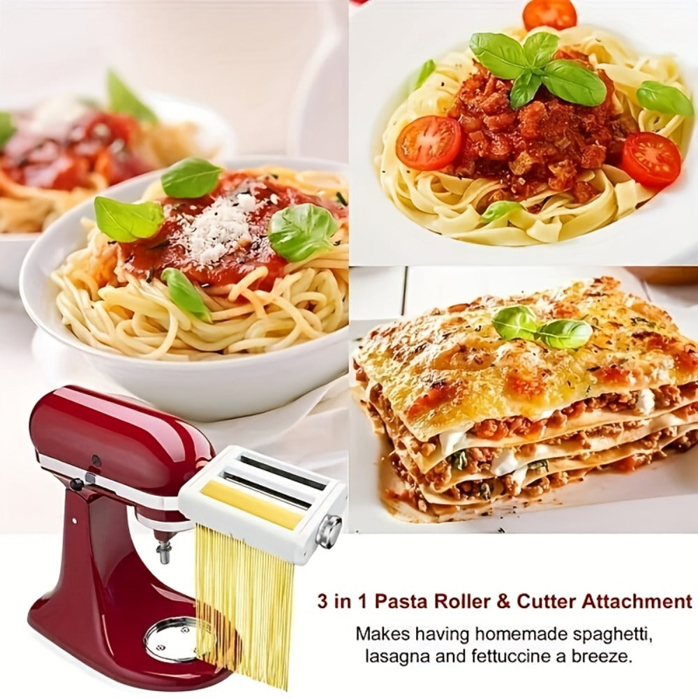 Pasta Maker Attachment for Stand Mixer ¨C 3-in-1 Stainless Steel Noodle Making Kit for Homemade Spaghetti & Fettuccine, Durable & Easy to Use, Compatible with Most Stand Mixers