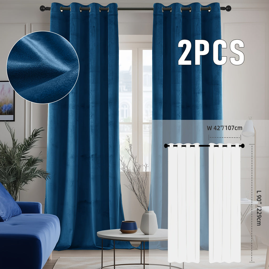 Velvet Room Darkening Curtains 2 Panels | Grommet Top Thermal Insulated Soundproof Blackout Curtains for Living Room Bedroom, Soft Solid Color Vintage Window Drapes