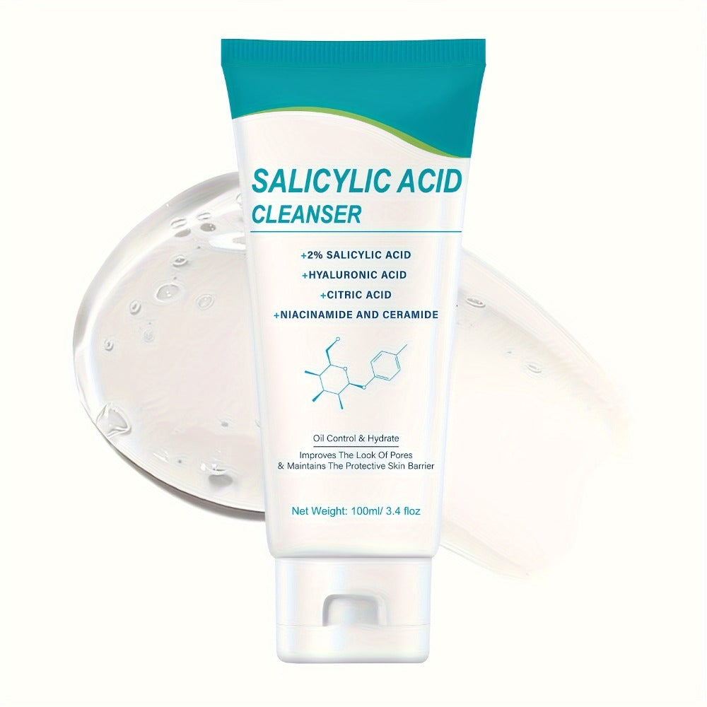 Salicylic Acid Facial Cleanser Gel ¨C Deep Cleansing & Moisturizing with Hyaluronic Acid, Non-Comedogenic, Paraben-Free, Fresh Scent, for All Skin Types, Men & Women, Daily Face Wash
