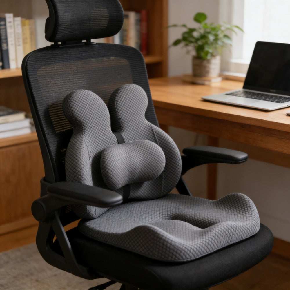 Lumbar Support Cushion & Seat Cushion Set ¨C Ergonomic Office Chair Pillow for Lower Back Pain Relief, Breathable Memory Foam Waist & Hip Support for Home, Car & Desk Chair