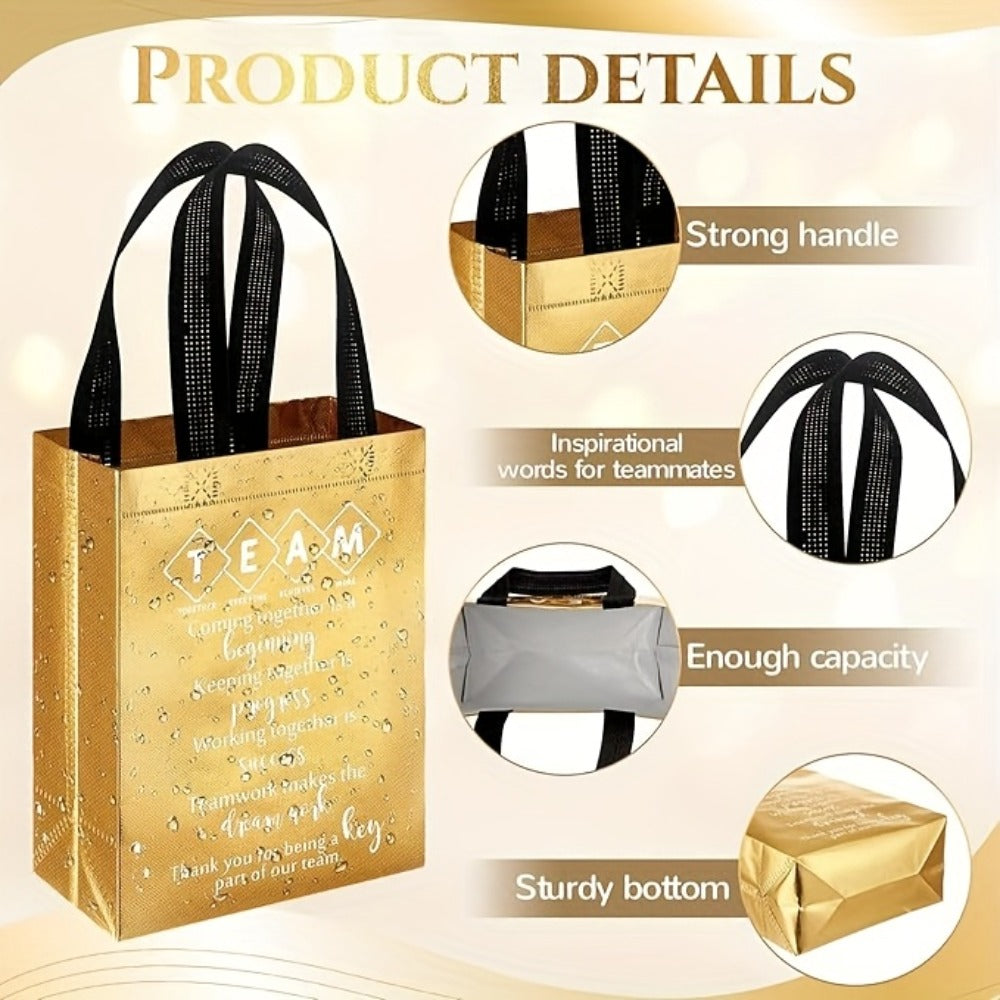 Gift Bags with Handles 15 Pack Reusable Fabric Tote Bags Inspirational Messages for Employee Appreciation Team Recognition Colleagues
