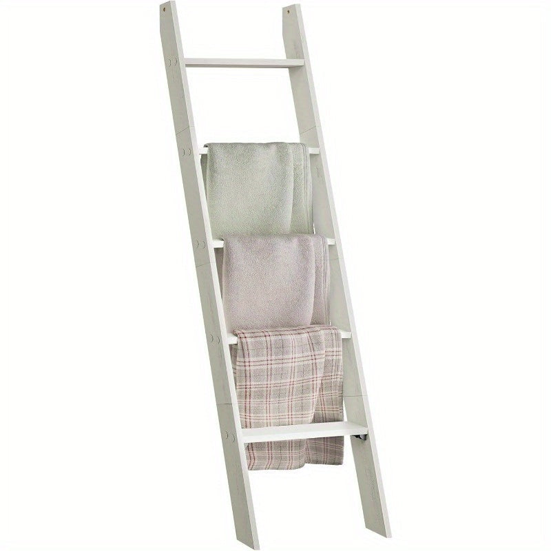 Blanket Ladder Shelf 5-Tier Freestanding Wood Ladder Rack for Blankets Towels Books Decor, Modern Farmhouse Ladder Shelf Wall Leaning Storage Organizer for Living Room Bedroom, 4 Colors