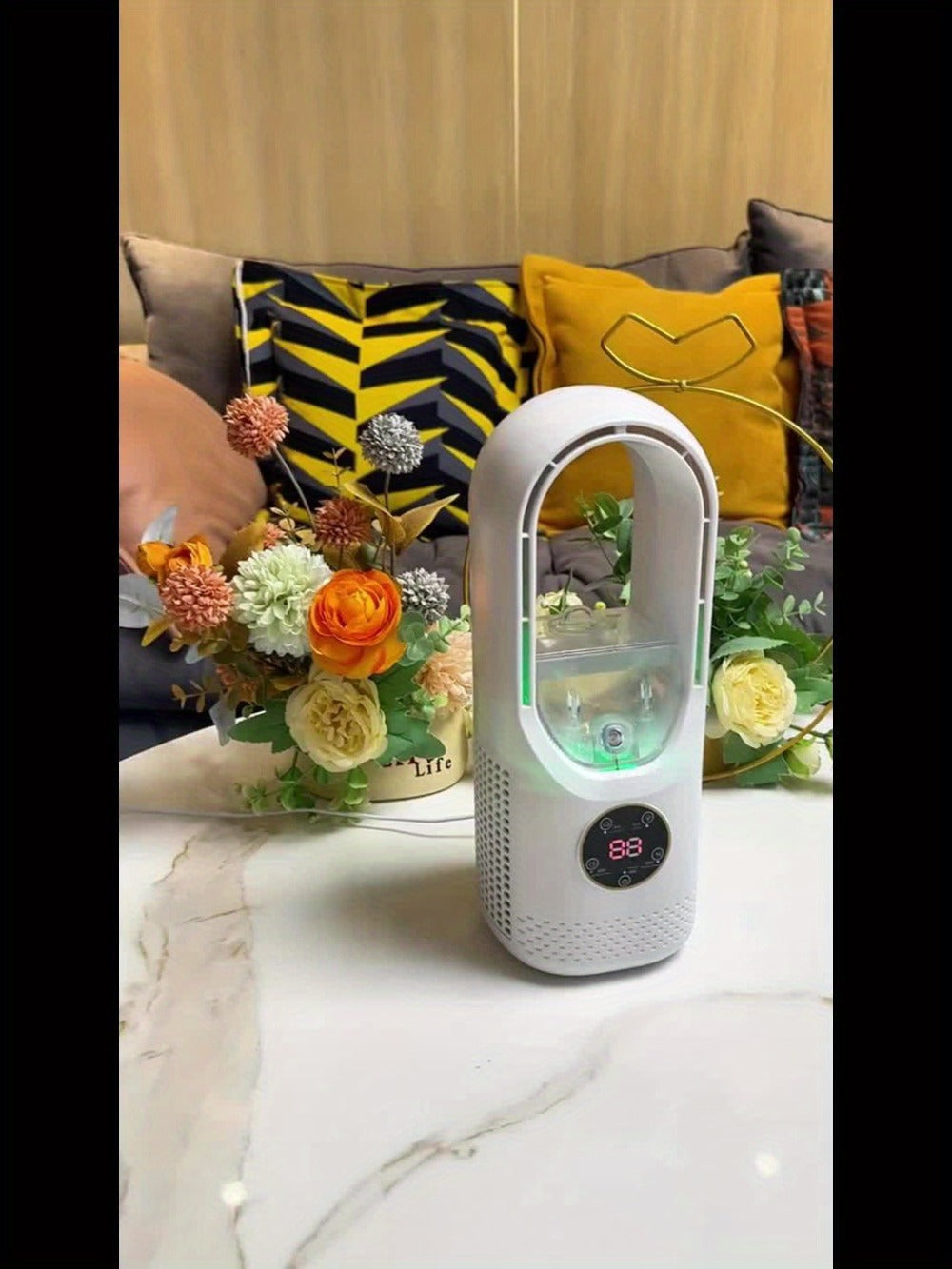 Portable Bladeless Fan USB Tower Fan, Desktop Air Conditioner Fan with Water Mist Cooling, Remote Control, Touch Screen, 7-Color LED Ambient Light and Timer, Personal Cooling Fan for Office, Travel, Camping, Home