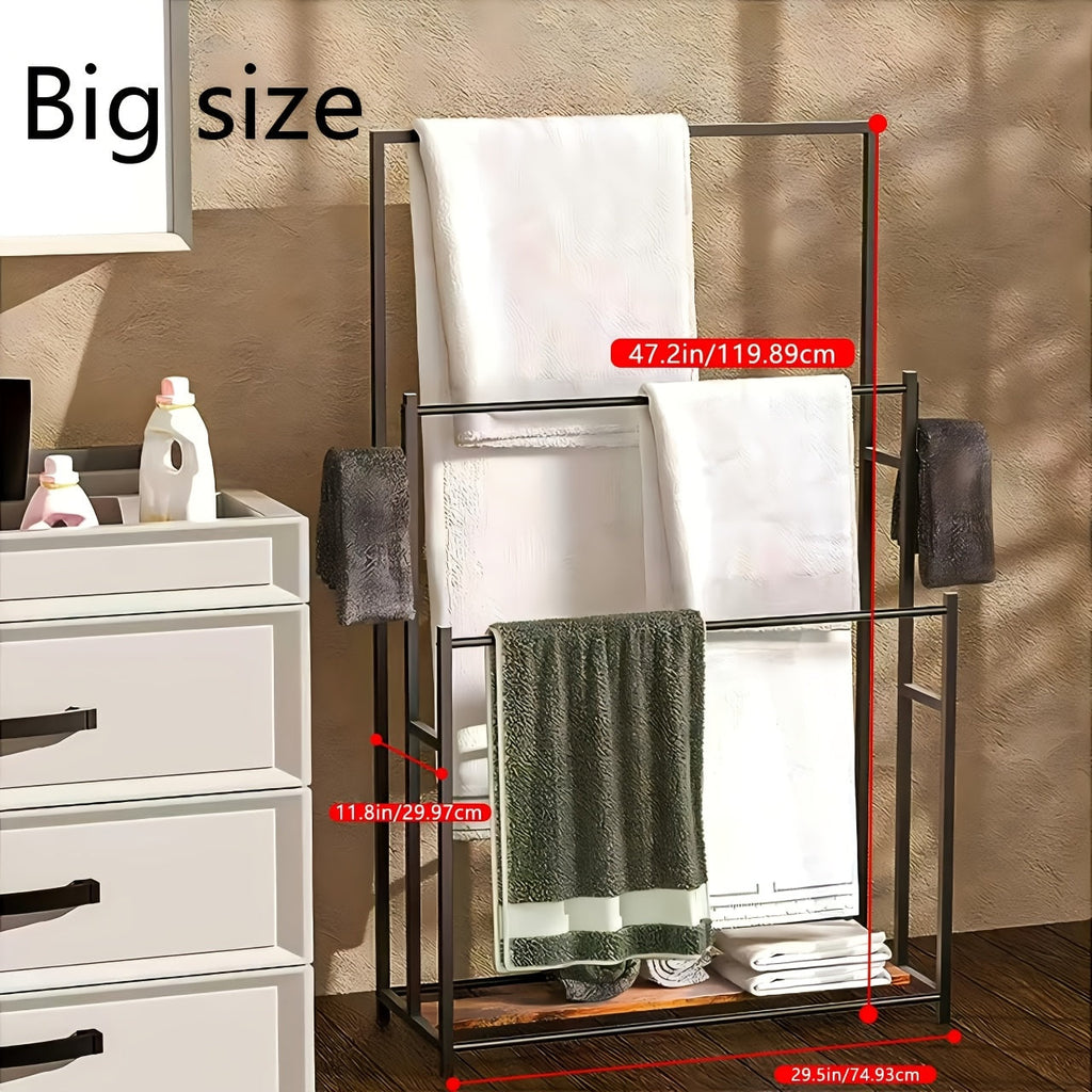 Towel Rack Freestanding 47 Inch Tall 3-Tier Floor Standing Towel Holder for Bathroom Bedroom Pool Outdoor - Oversized Bath Towel Drying Stand for Blankets Quilts Beach Towels Hot Tub Gym