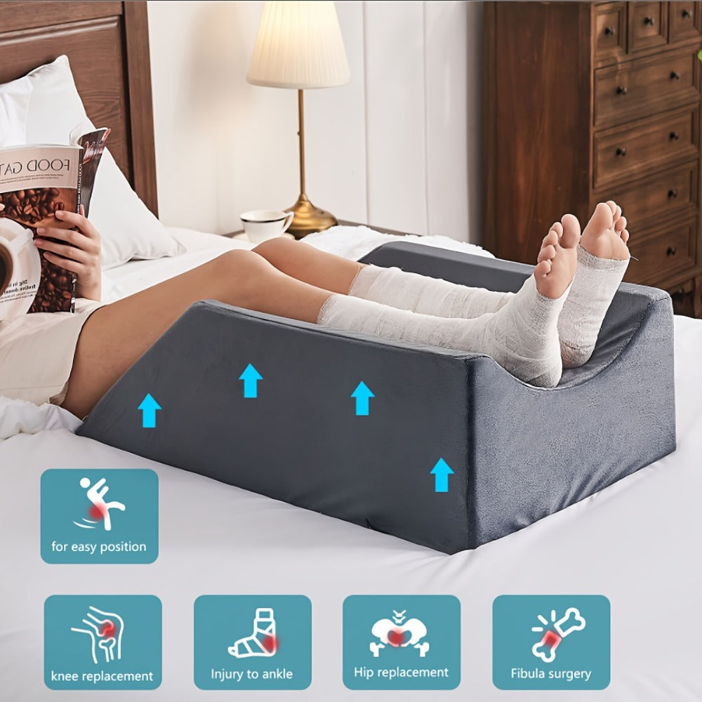 Leg Elevation Pillow Memory Foam Wedge Knee Ankle Support Foot Rest Pillow with Handles Blood Circulation Relief Washable Velvet Cover Post Surgery Recovery