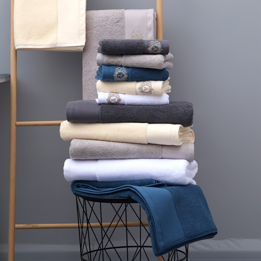 Embroidered Cotton Towel Set 3-Piece ¨C 400g/©O Soft Absorbent Lint-Free Bath Towel Hand Towel Set for Home Spa Salon