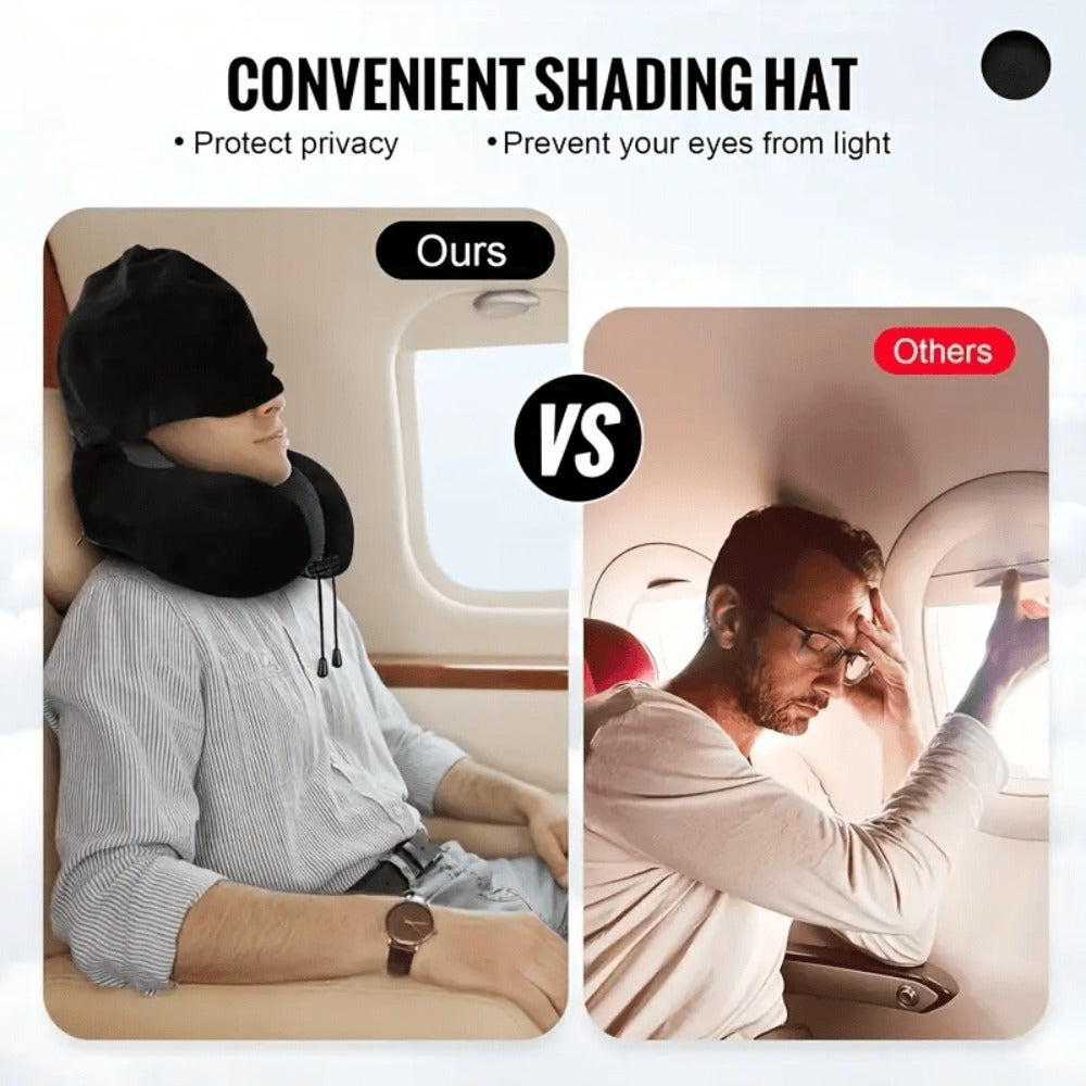 Travel Neck Pillow U-Shaped with Eye Mask Adjustable Portable Ergonomic Neck Support Soft Washable Cover for Airplane Car Home Office Napping Pink Blue Black Grey