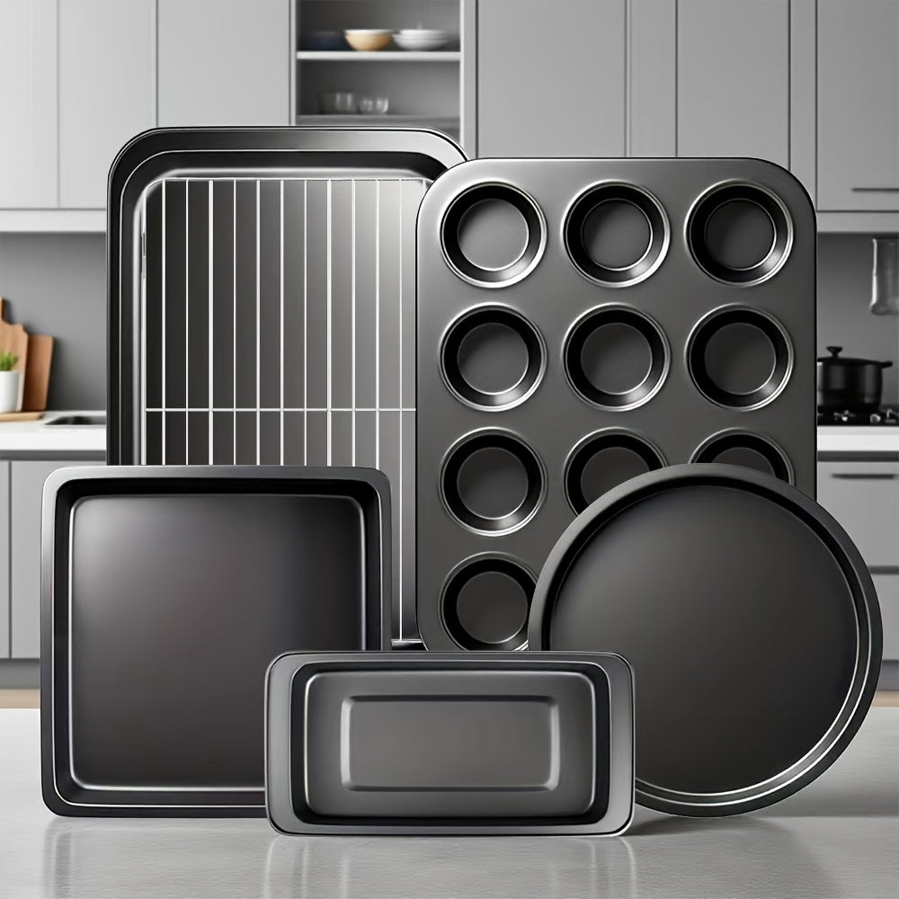 Nonstick Baking Pan Set 2 to 18pcs Carbon Steel Round Square Cake Pan Muffin Pan Bread Pan Cookie Sheet Pizza Pan Wire Rack Whisk Spatula Measuring Spoon Complete Bakeware Set