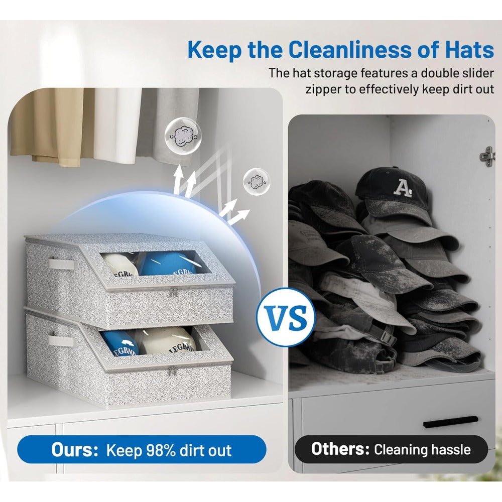 Baseball Cap Organizer for Closet ¨C Large Hat Storage Box Holds 24 Ball Caps | Clear Window, Dustproof, Cardboard Inserts | Hat Rack Holder for Men & Women Bedroom Closet & Car