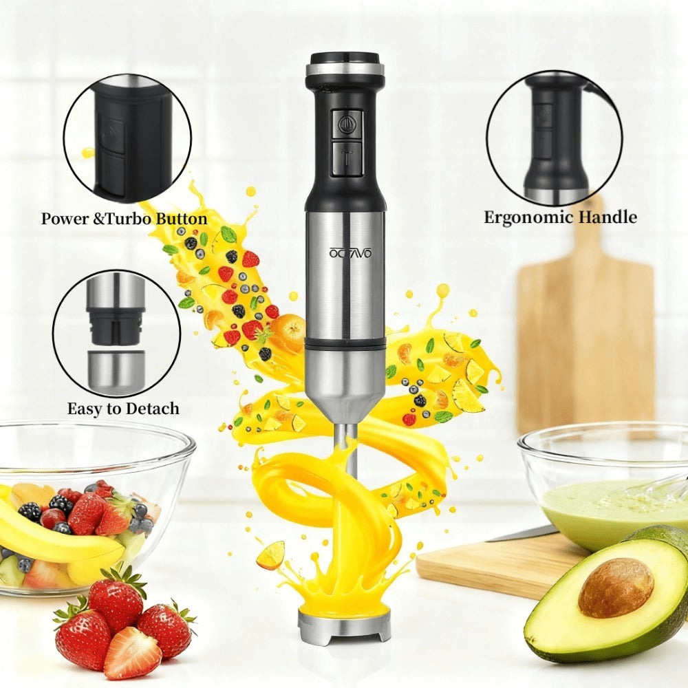 800W Immersion Hand Blender 5-in-1 Set ¨C Stainless Steel Stick Mixer with Whisk, Frother, 1000ml Cup & 450ml Food Chopper for Smoothies, Soup & More