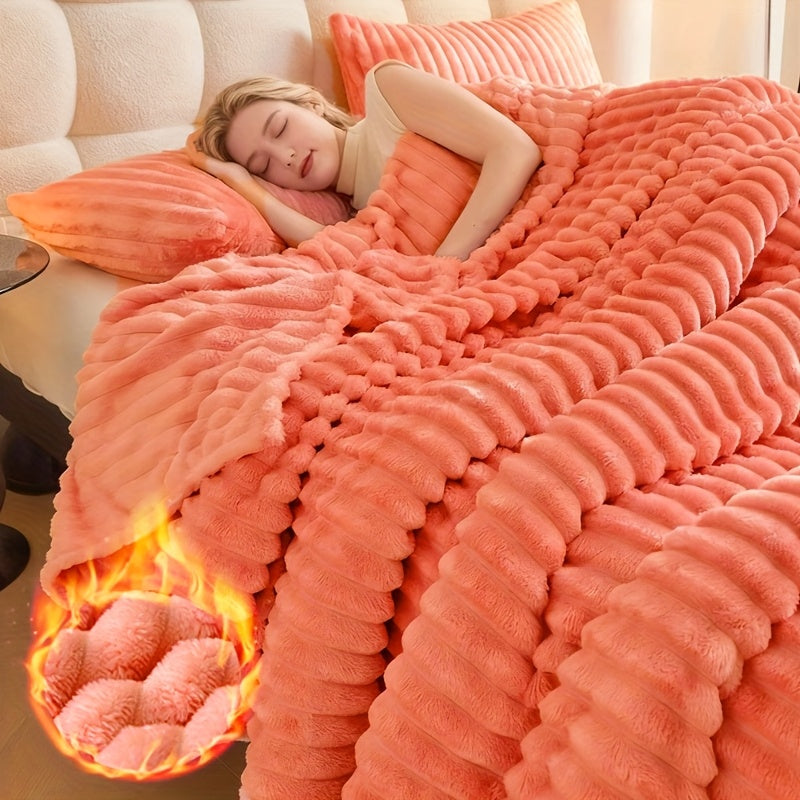 Reversible Faux Rabbit Hair Blanket ¨C Thickened Soft Thermal Throw for Bed, Nap, Office & Camping, All Season, 4 Colors, 5 Sizes