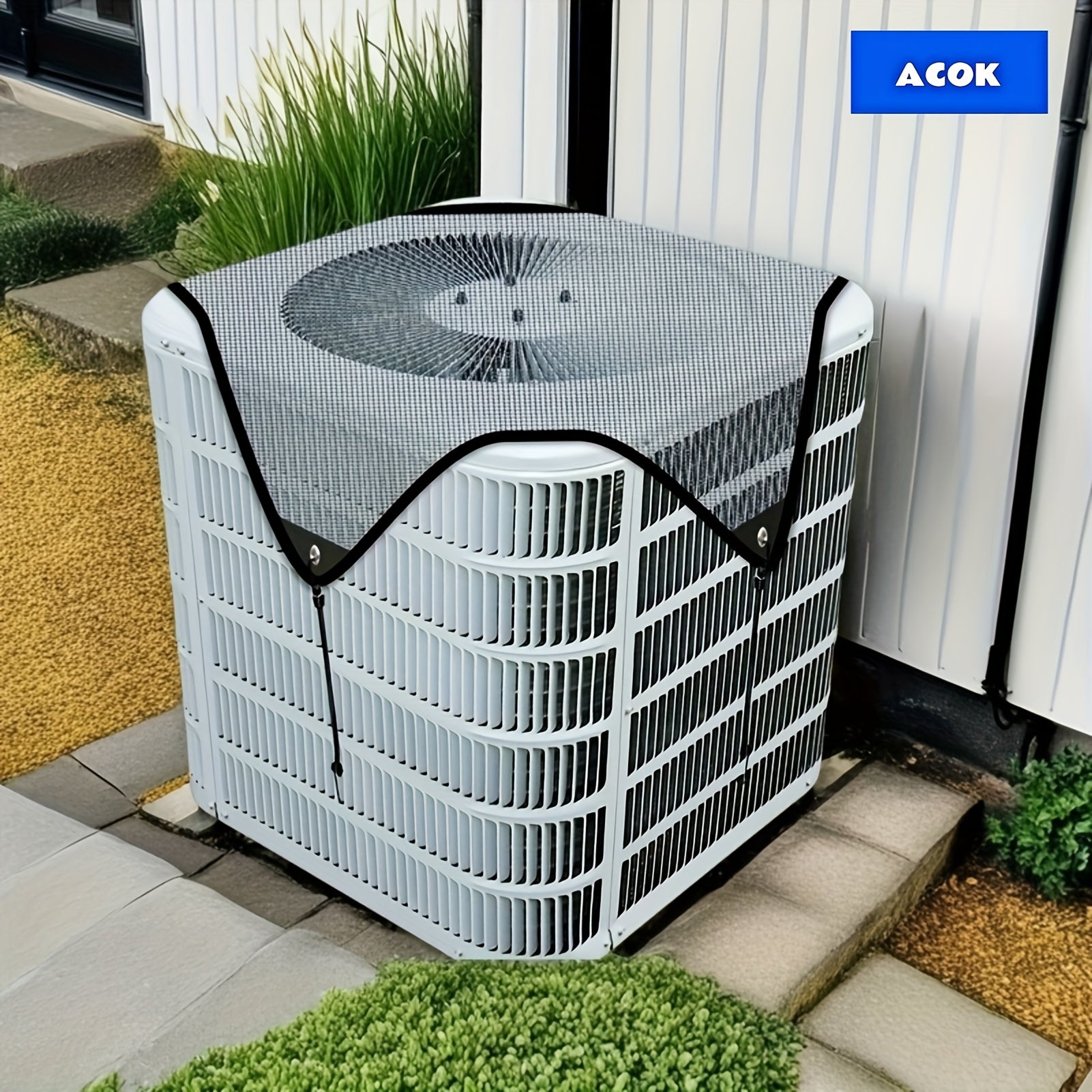 Outdoor Air Conditioner Cover 26¡±x26¡±, Universal PVC Mesh AC Unit Protector, Prevents Leaves Debris Snow, Weatherproof Outdoor AC Cover for Winter Christmas Season