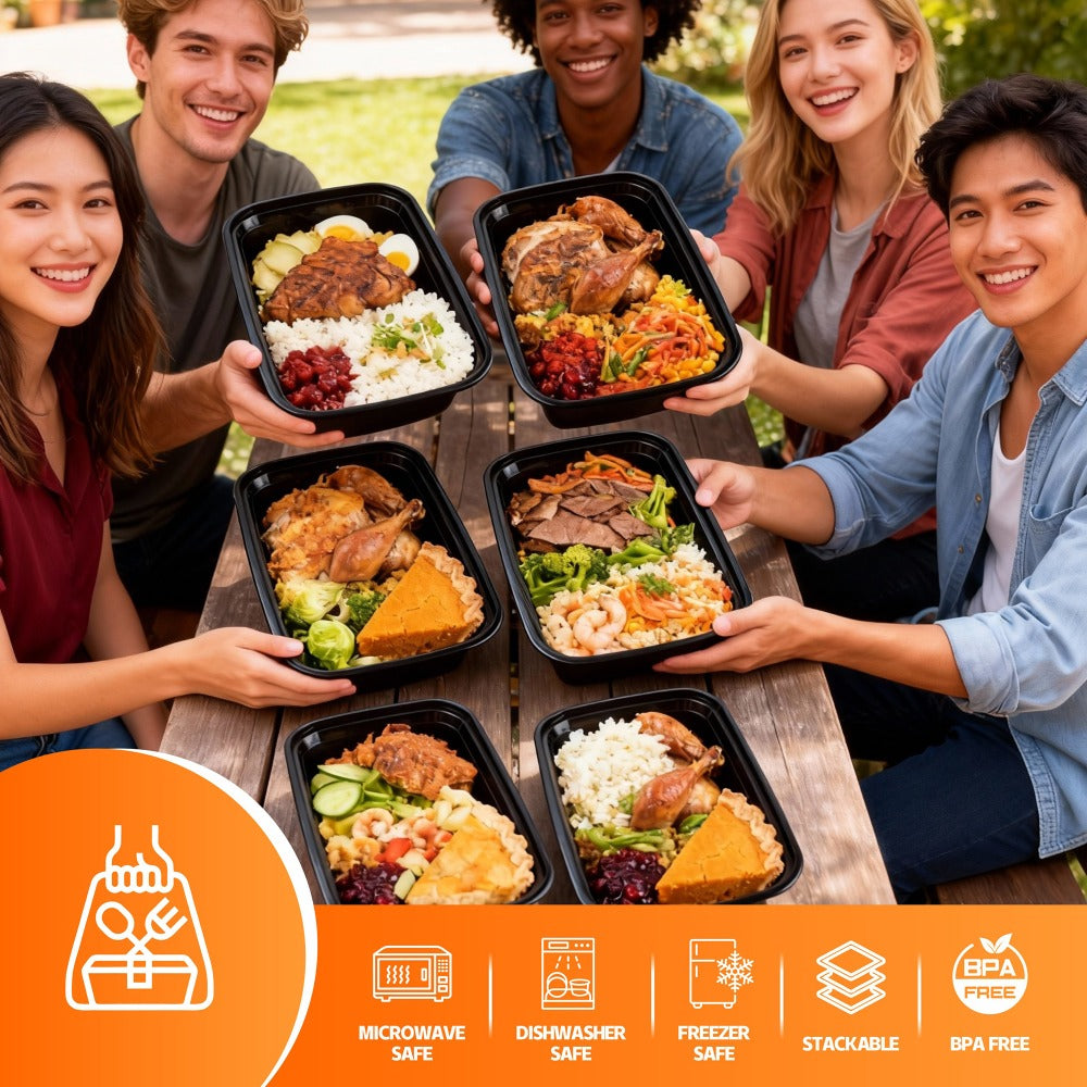 Meal Prep Containers with Lids 50 Pack BPA Free ¨C 32oz & 38oz Stackable Disposable Plastic Food Storage Containers, Microwave Dishwasher Freezer Safe | Restaurant, Catering, Home Kitchen & Lunch Boxes
